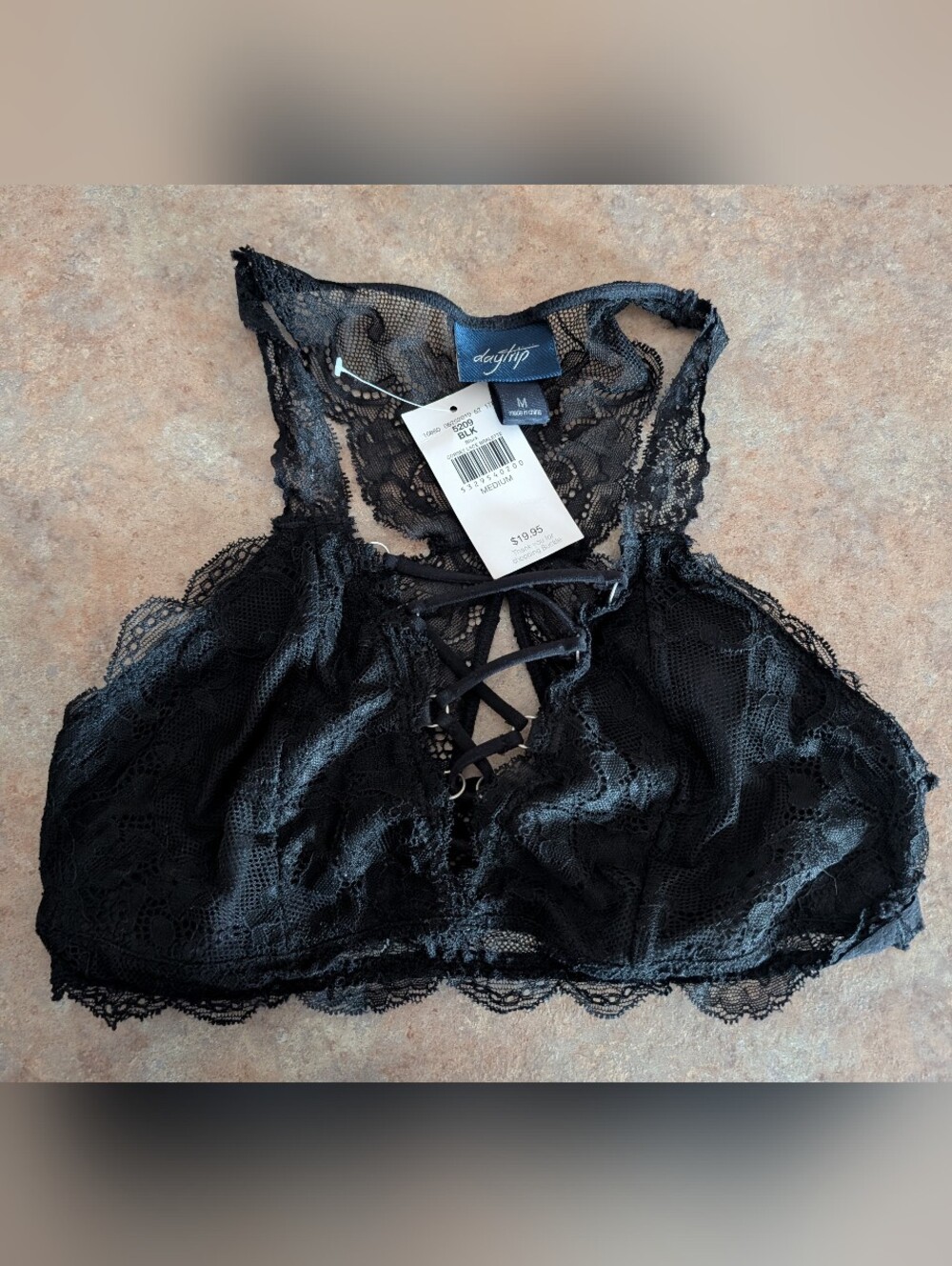 Daytrip Buckle Brand Black Lace Crisscross Bralette